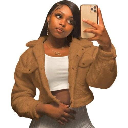 Winter jacket women black brown jacket coat women long sleeve Fleece Shaggy Warm cropped jacket wool coat women Outwear 2020