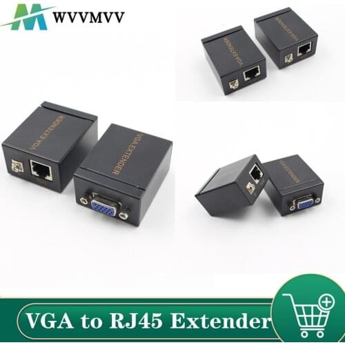 1 Pair Receiver Transmitter VGA to RJ45 Extender Repeater by Cat5e/6 up to 60M VGA UTP for PC Laptop Computer Projector