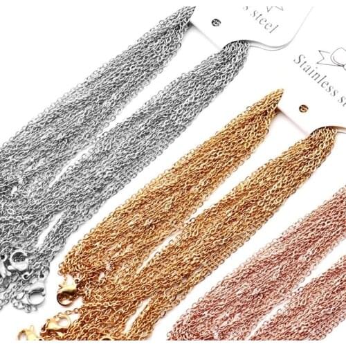 10pcs/lot Stainless Steel Link 50cm 20 Inch Gold/Steel Chains Necklaces DIY Jewelry Cuban Chains Suit Wholesale Bulk Sale