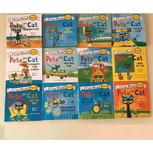 12 Books 13x13cm Picture Books For Kids Children Baby English Pete Cat Series Storybook Child IQ EQ Training Bedtime Story