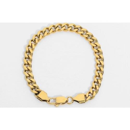 18K Gold Plated Stainless Steel Bracelet for Women 6.4mm Dainty Miami Cuban Chain Chunky Bracelets Adjustable Lobster Clasp