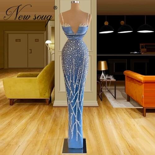 2021 Robes Dubai Beaded Party Dress Customized Spaghetti Straps Evening Celebrity Dresses Gowns Vestidos Prom Dress For Weddings