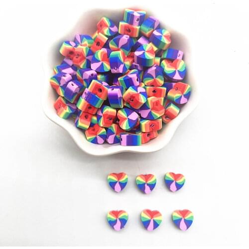 30pcs 10mm Loving Heart Pattern Beads Polymer Clay Spacer Loose Beads for Jewelry Making DIY Handmade Bracelets Accessories #05