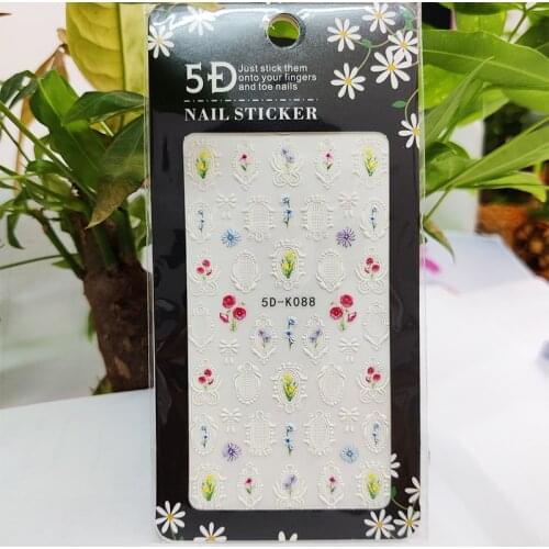 5D Stickers for Nails White Line Pattern Flowers Nail Art Decorations Stereoscopic Sticker Accessories Anaglyph Effect Design