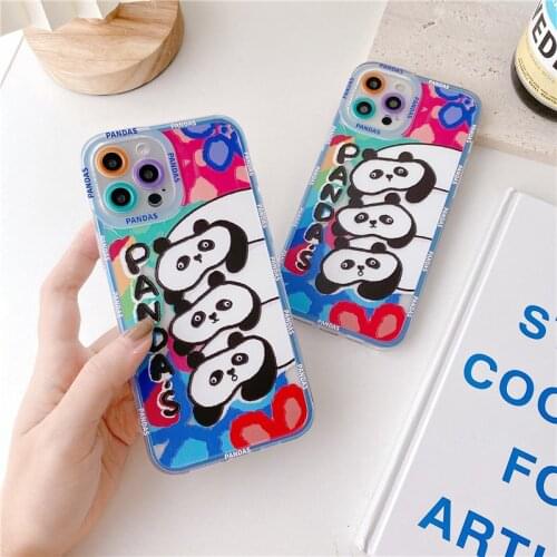 Lovely cartoon pandas cover for iphone 11 phone case iphone 12 12Pro 11 pro max 8 7 Plus Camera lens protective case coque