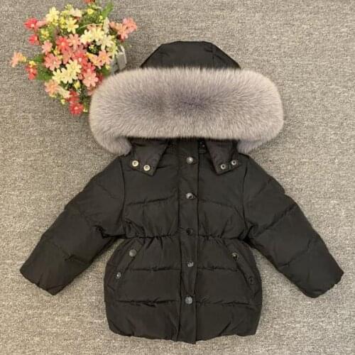 Childrens down jacket girl waist slimming thick coat real fur