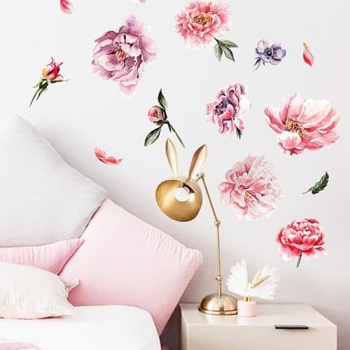 DIY Literary Painted Peony Flowers Stickers Furniture TV Decoration Stickers On the Wall Vinyl Decals
