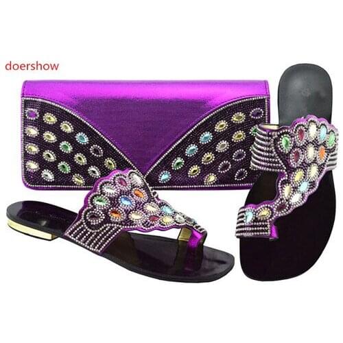 Doershow new arriveAfrican Women Matching Italian Shoes and Bag Set Decorated with Rhinestone Italian Ladies Shoe and Bag Sbf1-4