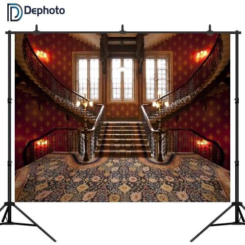DePhoto Palace Interior Window Stairs Carpet Photography Backgrounds wedding Photographic Backdrops For Photo Studio