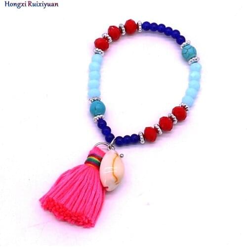 Hongxi Ruixiyuan Crystal bracelet bohemian beaded stretch bracelets for women handmade shell tassel crystal beads bracelet