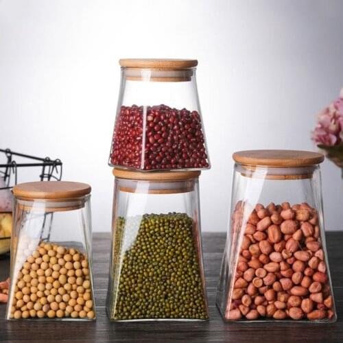 Creative Grains Coffee Tea Jar Sugar Snack Bottle Glass Container Candy Jar Kitchen Sealed Food Storage Tank with Wood Cover