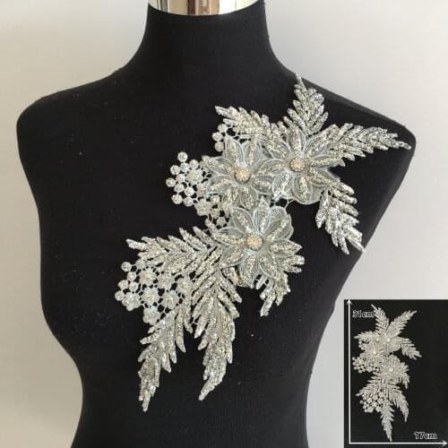 New arrive Embroidery Applique 3D flower Sewing Sequin lace Neckline DIY Rhinestone Lace Collar Craft Clothing Accessory YL1517