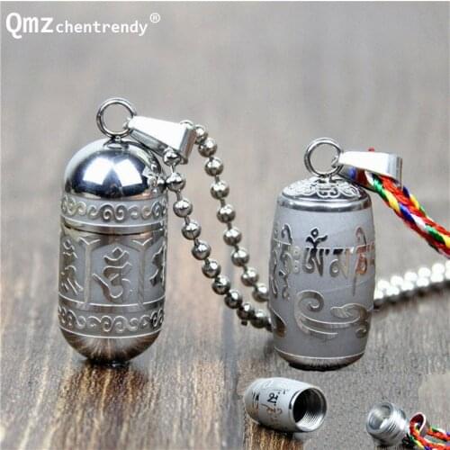 Stainless Steel Om Mani Padme Hum S Pendant Necklace For Women Men Buddhism Party Vintage Mantra Bottle Ash Urn Necklace Jewelry