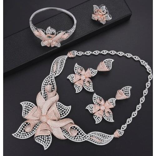 LARRAURI Charms Belt Flowers Women Wedding Jewelry Sets Luxury Cubic Zirconia Choker Necklace Earring Dubai Jewellery Addict