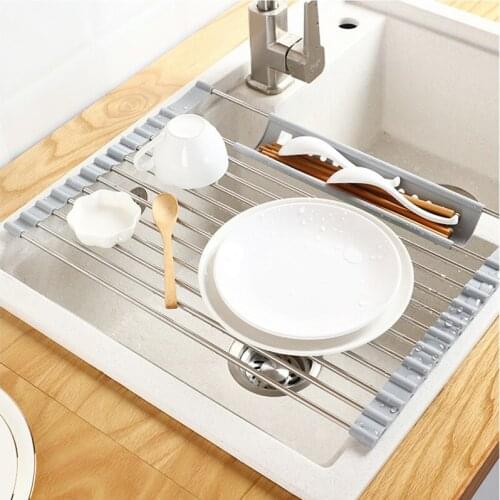 Multifunction Dish Drying Rack Sink Drain Rack Shelf Basket Bowl Sponge Holder Dish Drainer Dryer Tray Kitchen Storage Organizer