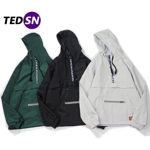 2021AW Men Hooded Jackets Hip Hop Half Zip Streetwear Spring Windbreaker Hoodie Jacket Harajuku Streatshirt Casual Outwear Coat