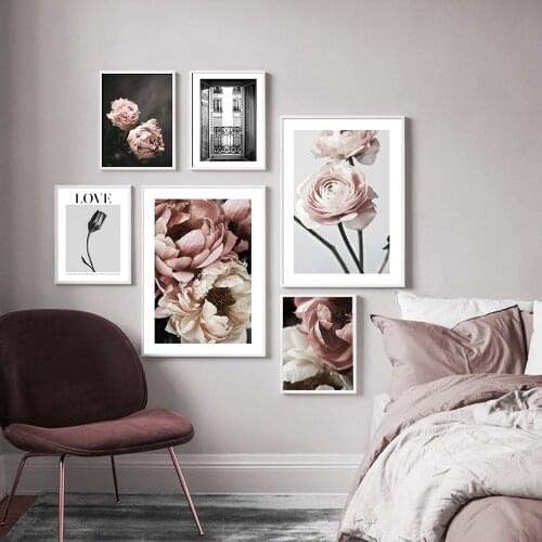 Fashion Rose Peonies Photography Posters Pink Flower Canvas Painting Wall Art Prints Pictures For Modern Living Room Home Decor