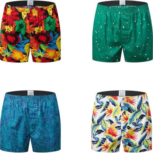 Men Loose Boxer Shorts, Adults Casual Style Printed Underwear (Green, Blue, White, Black)