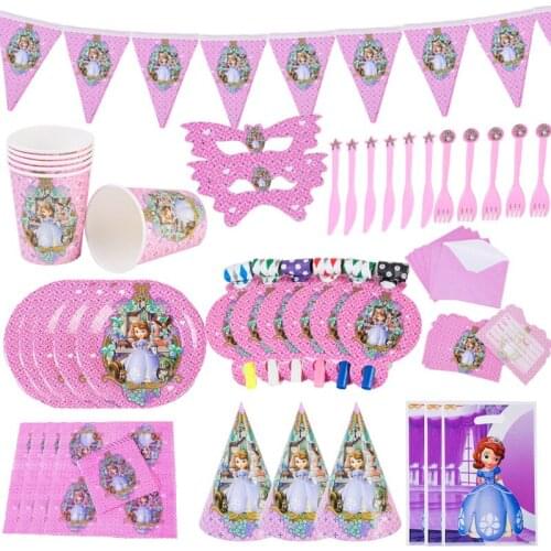 New Disney Princess Sofia Theme Party Disposable Tableware Napkin Tablecloth Straws Decorations Kids Favor Baby Shower Supplies