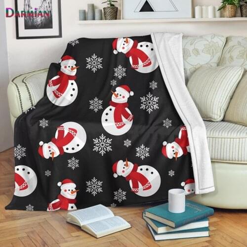DARMIAN New Red Christmas Snowman Printed Fleece Throw Blankets Portable Fashion Spring Autumn Bed Thin Blankets Mantas De Cama