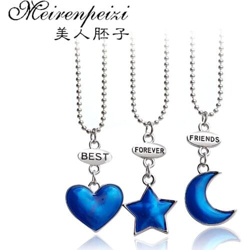 Set for Children Best Friend Forever Necklace Resin Blue Heart Moon Star Pendant BFF 3 Necklace Jewelry Lovely Gifts For Kids