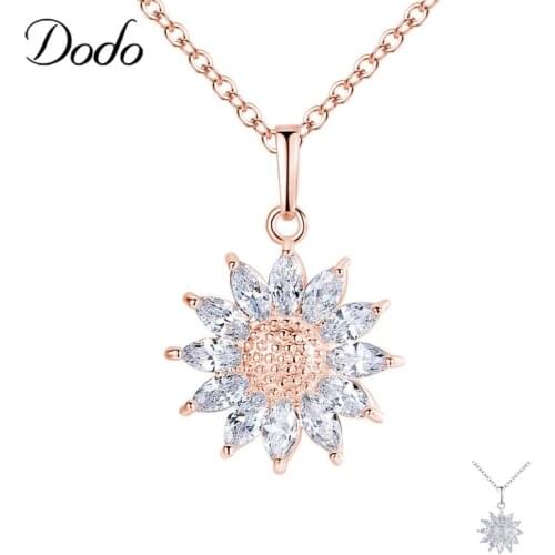 DODO White & Rose Gold Crystal Sunflower Pendant Necklace Women Fashion Jewelry New Classic Rhinestone Necklace Bijoux Gift N335