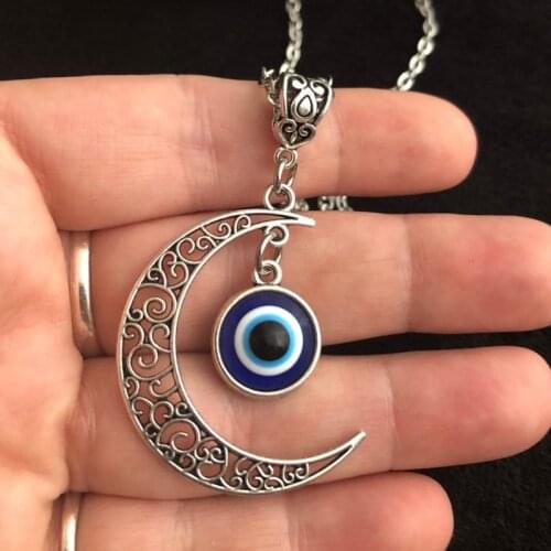 Moon Flower Turkish Eye Necklace 18" Fatima Spiritual Buddha Evil Eye Lucky Luck Religious Blue Eye Charm Protection Charm