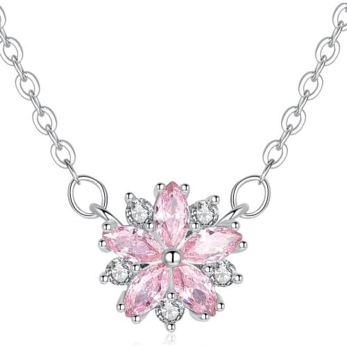 Sakura Flower Necklaces & Pendants Pretty Cherry Blossoms With Chain Necklace For Women Jewelry Collar Party Gift B329