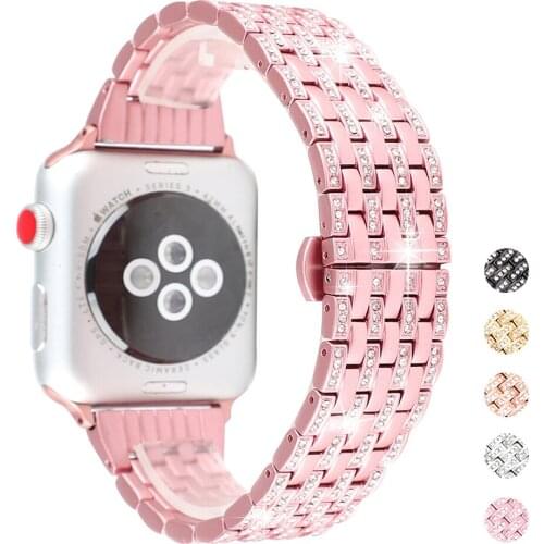 Stylish Crystal Diamond strap for Apple Watch band 38mm 42mm 40 44mm stainless steel Replacement Bands for iWatch series 1 2 3 4