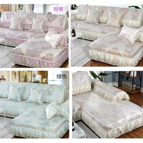 Luxurious European Ice Silk mat Living Room Universal Sofa Cover Non-slip Sofa Towel Cushion Backrest Lace Couch Cover Set