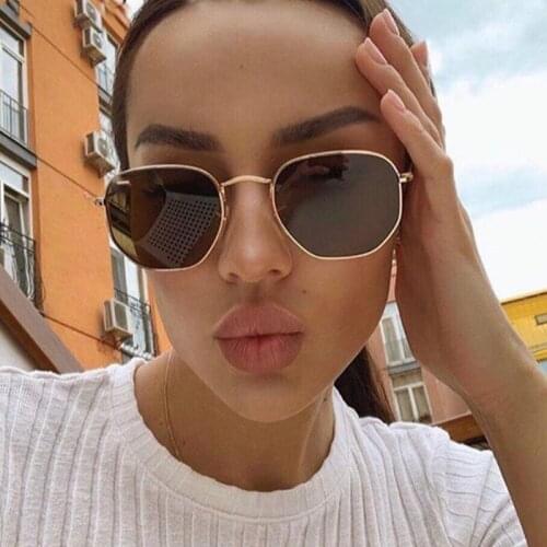 Men Sunglases Hexagon Sun glasses NEW Women Metal Frame Fishing Glasses Gold tea Eyewear lentes de sol hombre okulary UV400 6024