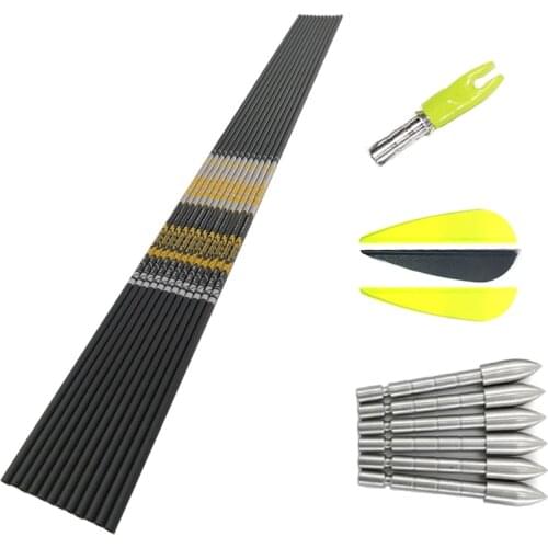 Archery Spine 350 400 450 500 600 700 800 900 Carbon Arrows Shaft Nock Points Compound Recurve Bow Longbow Hunting DIY Arrow