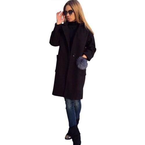 Taotrees Women Long Overcoat Long Sleeve Lapel Coat with A Fur Balls Pockets Coats