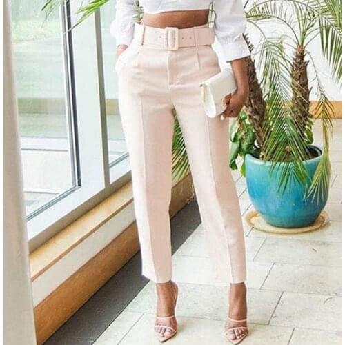 Spring Autumn Elegant Formal High Waist Pants Women Skinny Office Lady Pencil Pants Women Pockets Sashes Long Trousers