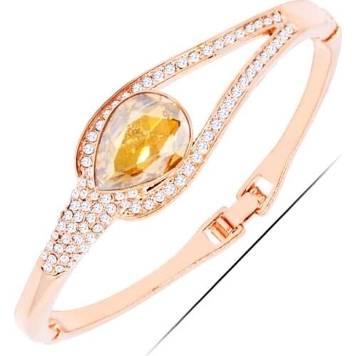 W087 Austrian Crystal Waterdrop Women Bangle Gold Color Jewelry 2017 Latest Design Bangle Wholesale Womens Day Gifts