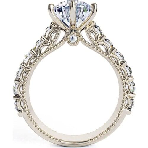 EDI Royal Vintage Ring 14k White Gold 2 Carat Moissanites Lab Grown Diamond Engagement Wedding Ring For Women