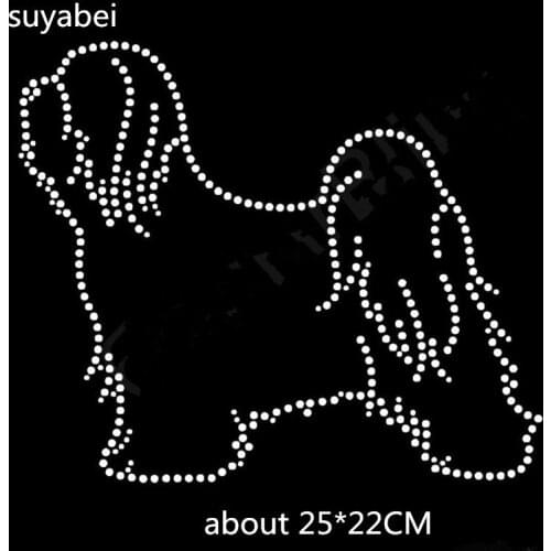 2pc/lot Long hair dog rhinestone transfers iron on rhinestone transfer designs hot fix rhinestone applique for embellish