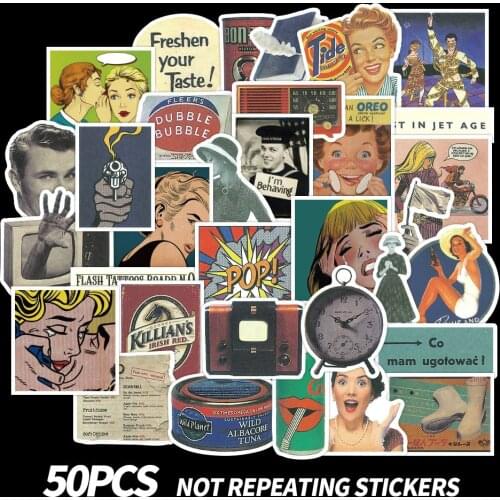 50PCS Classic Retro Poster Series Luggage Computer Notebook Graffiti Sticker Waterproof Decoration Wholesale