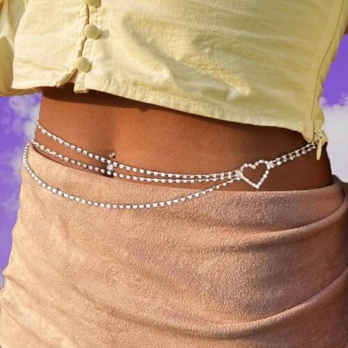 90s Aesthetic Shiny Peach Heart Waist Chain for Women Metal Cool Fashion Vintage Charms Body Accessories Y2K Jewelry New Gifts