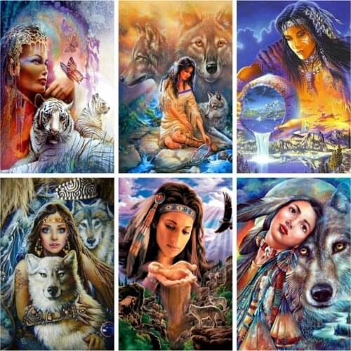 EverShine Diamond Mosaic Woman Diamond Painting Full Square Wolf Cross Stitch Bead Embroidery Handmade Art Sale Home Decoration