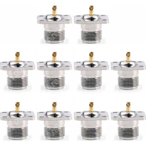 Areyourshop Sale 10 Pcs Connector N Female Jack 4-hole 25.4mm Flange Solder Panel Mount Straight High Quality minijack plug