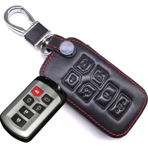 Peacekey 6 Buttons Leather Car Key sticker Cover For Toyota Sienna 2012 2014 2016 Tacoma Car Keychain with Key Ring Car Styling
