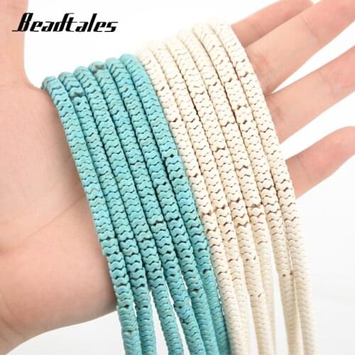 Natural Stone Hexagonal Edge White Blue Turquoise Beads Spacer Loose Beads For Jewelry DIY Making Bracelet Accessories Beadtales