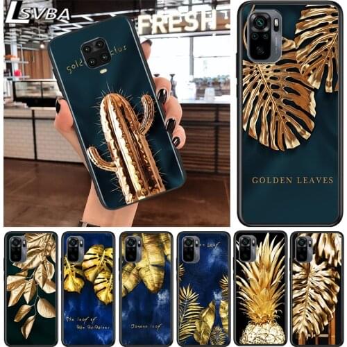 Golden Cactus Banana Leaf for Xiaomi Redmi Note 10 10S 9 9T 9S 9Pro Max 8T 8Pro 8 7 6 5 Pro 5A 4X 4 Soft Black Phone Case