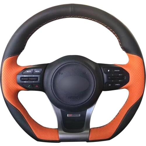 Black Leather Black Suede Orange Leather Car Steering Wheel Cover for Kia K5 Optima 2014 2015