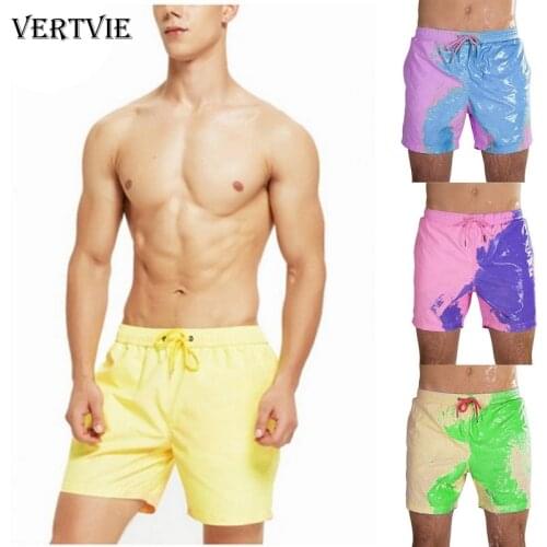 Color-changing Beach Shorts Men Tie Dye Swimwear Beach Pants Warm Color Discoloration Shorts Swim Surfing Board Shorts Trunks