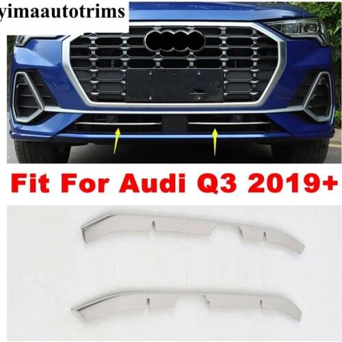 Stainless Steel Front Bumper Under Lower Grilles Grille Decor Strip Cover Trim 2 Pcs Accessories For Audi Q3 2019 2020 2021