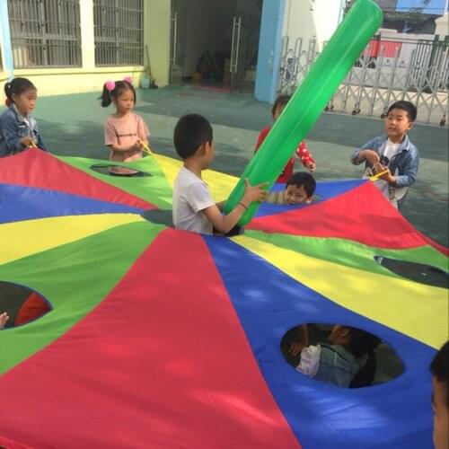 3M/4M/5M Diameter Kids Parachute with Holes, Kindergarten Outdoor Game Poke A Mole or Jump-Sack, Kids Games Rainbow Umbrella