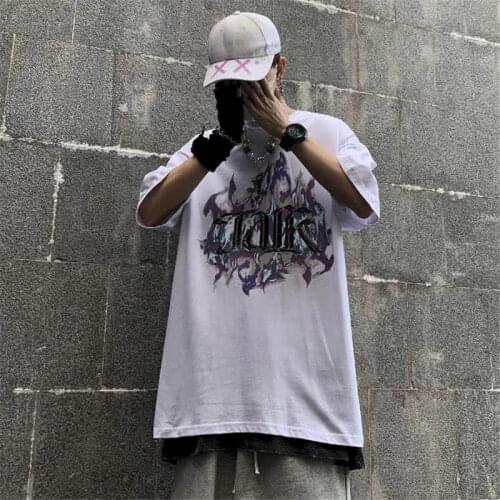 Short-sleeved T-shirt mens dark hip-hop high street flame printing summer new student Korean loose BF hip hop bottoming T-shirt