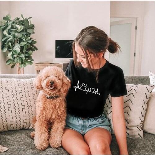 Paw Heartbeat Lifeline Dog Cat Women Tshirt Dog Lover Shirt Halajuku Casual Puppy Owner T Shirt for Lady Girl Top Tees Hipster